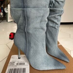 Zara Light Blue Denim Heeled Boots